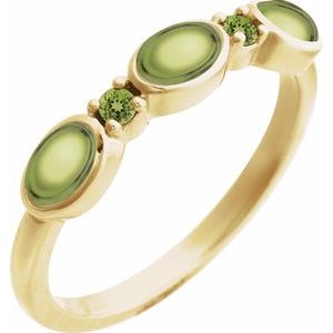 14K Yellow Gold  Oval 5 X 3 Mm Natural Peridot Polished Natural Peridot Cabochon Stackable Ring Size 7