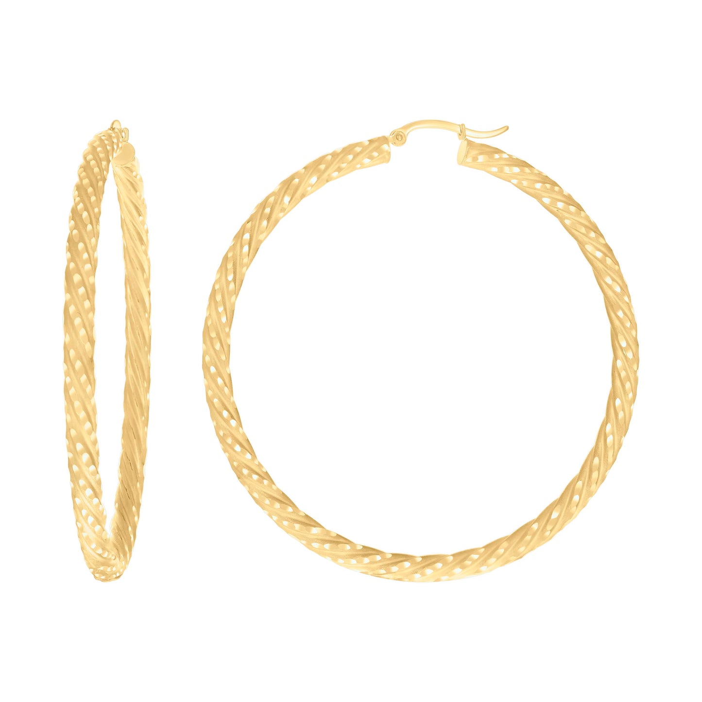 10K Yellow Gold Womens Diamond-cut Spotted Patterned Fancy Hoop Earrings