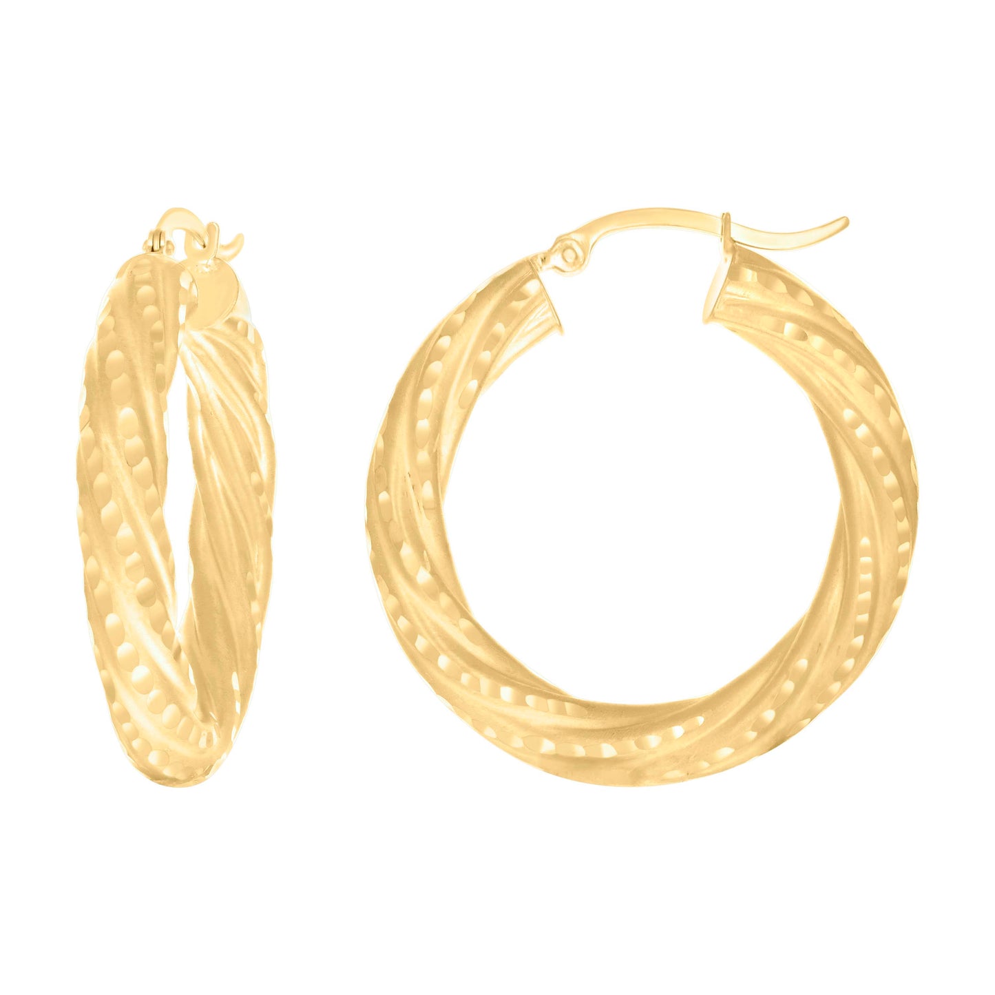 10K Yellow Gold Womens Diamond-cut Spotted Patterned Fancy Hoop Earrings