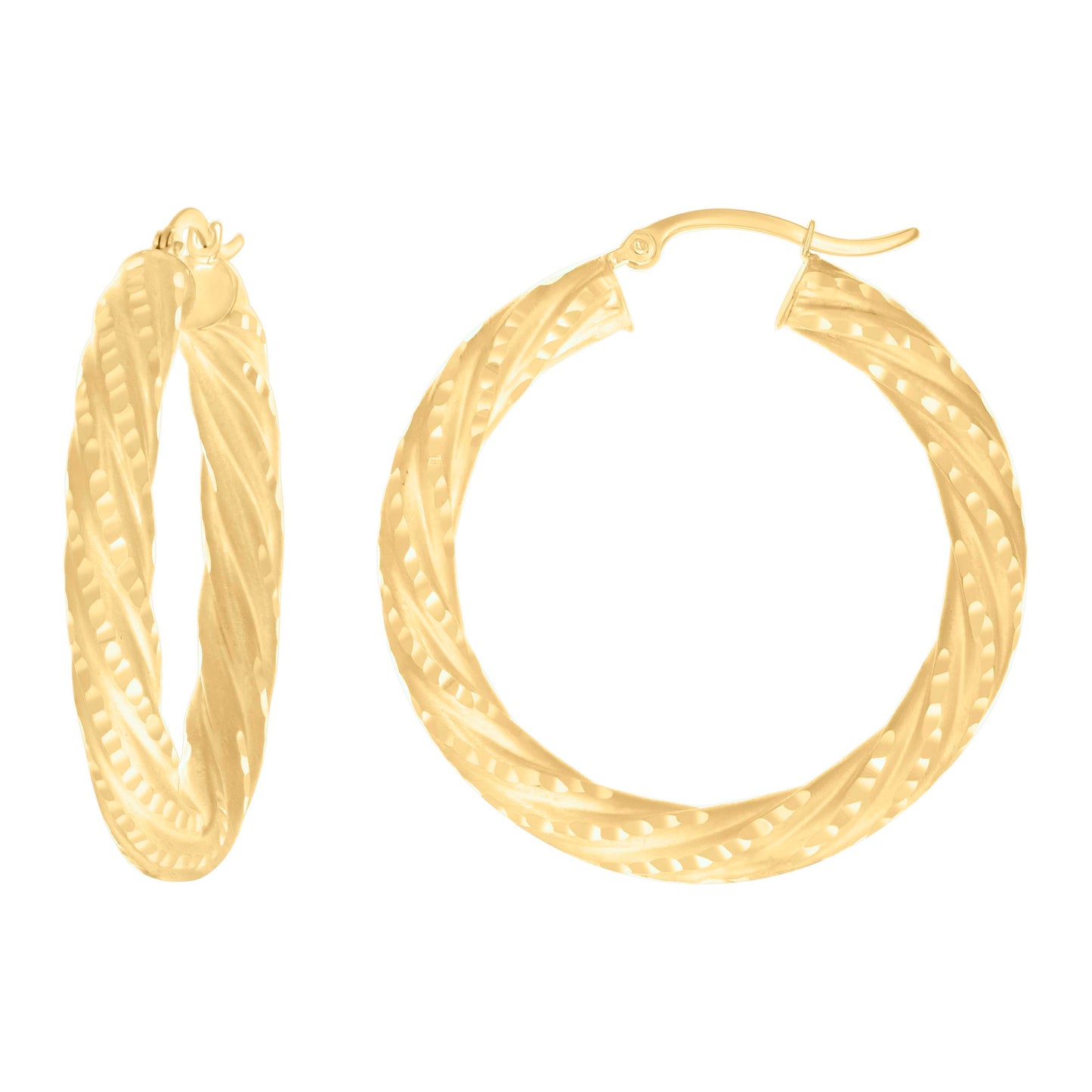 10K Yellow Gold Womens Diamond-cut Spotted Patterned Fancy Hoop Earrings