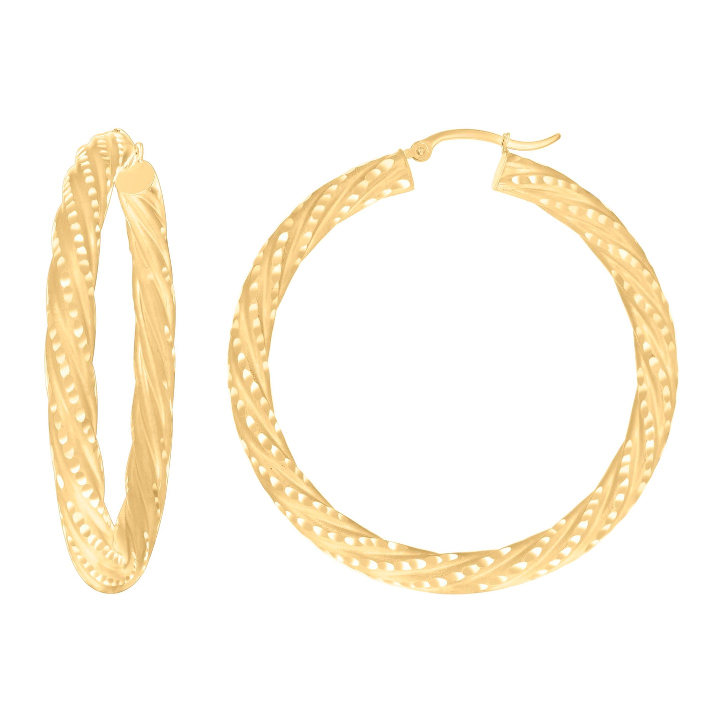 10K Yellow Gold Womens Diamond-cut Spotted Patterned Fancy Hoop Earrings