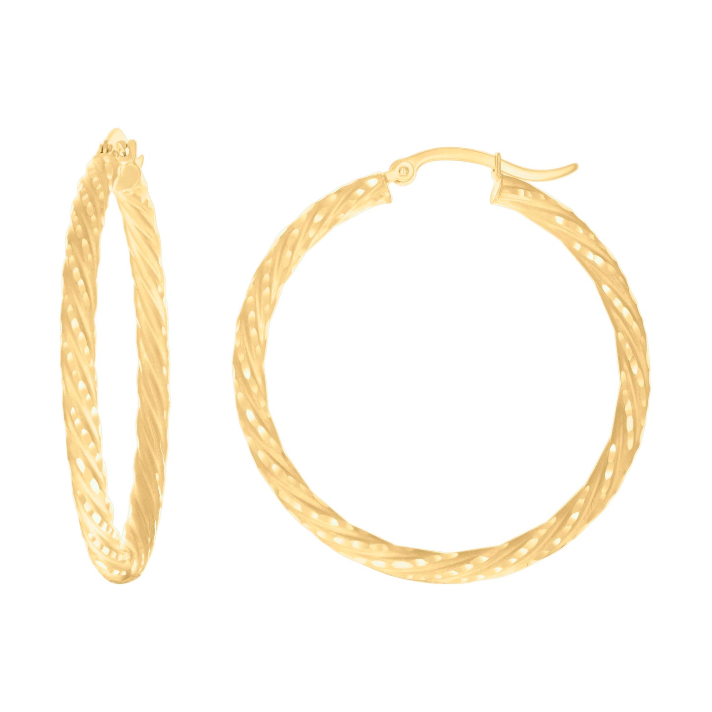 14K Yellow Gold Womens Diamond-cut Spotted Patterned Fancy Hoop Earrings