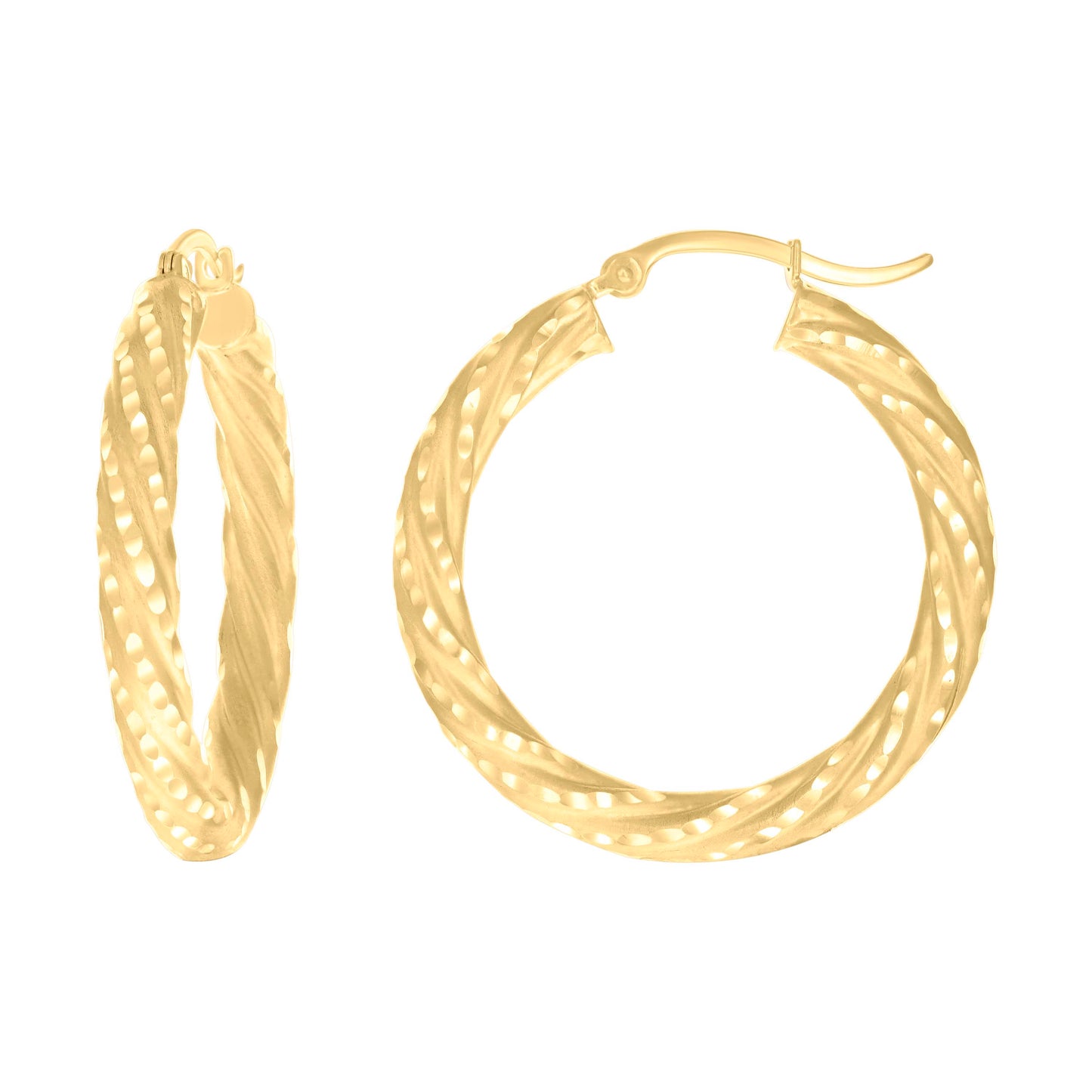 14K Yellow Gold Womens Diamond-cut Spotted Patterned Fancy Hoop Earrings