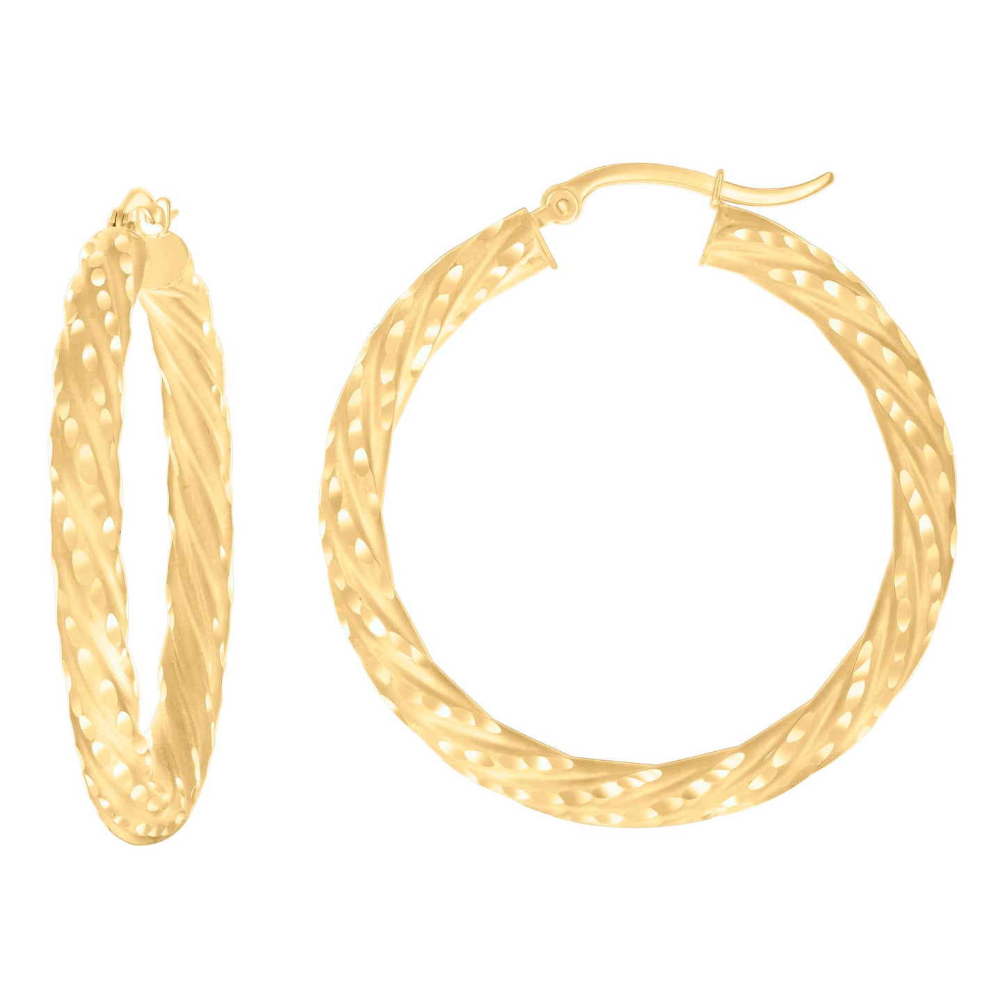 14K Yellow Gold Womens Diamond-cut Spotted Patterned Fancy Hoop Earrings