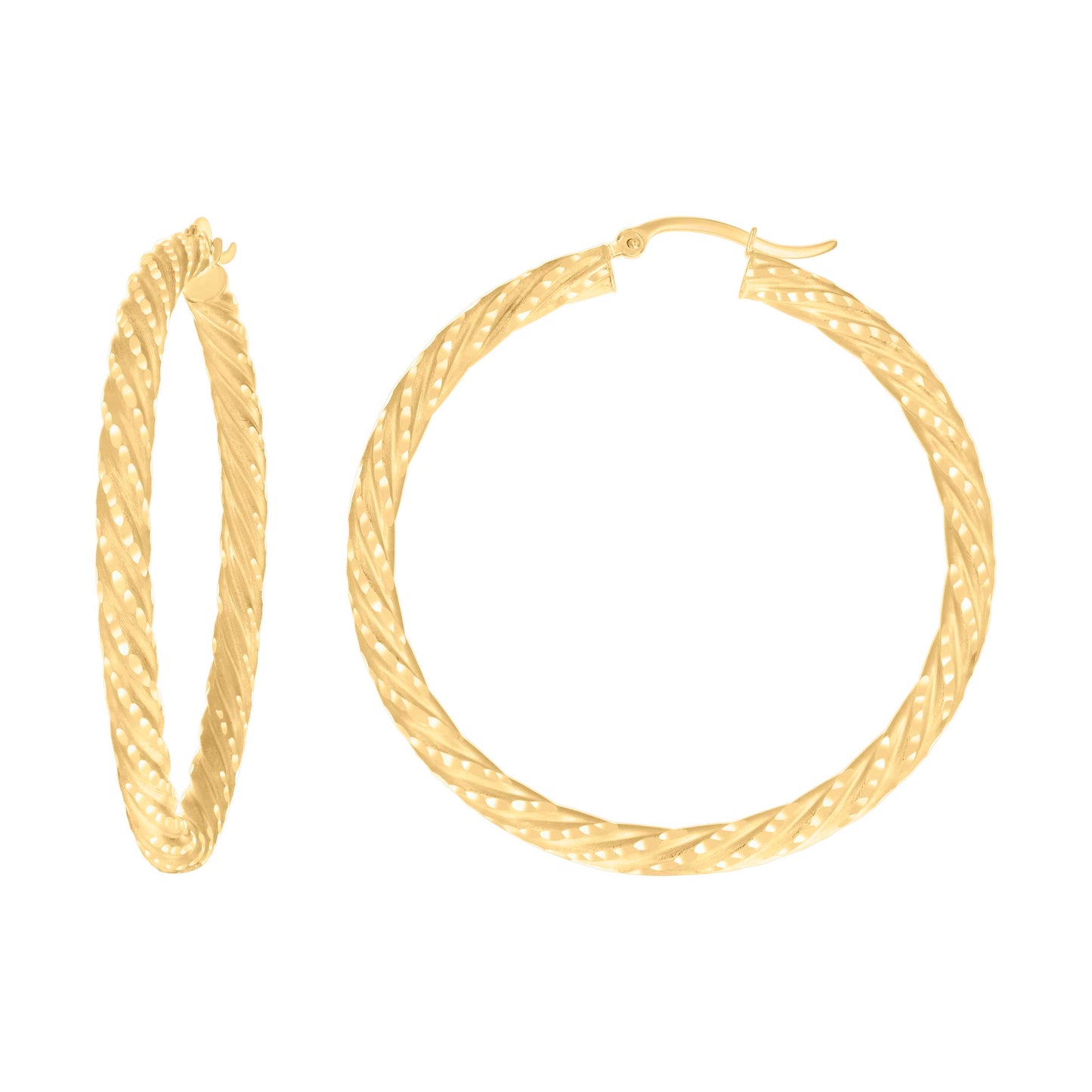 14K Yellow Gold Womens Diamond-cut Spotted Patterned Fancy Hoop Earrings