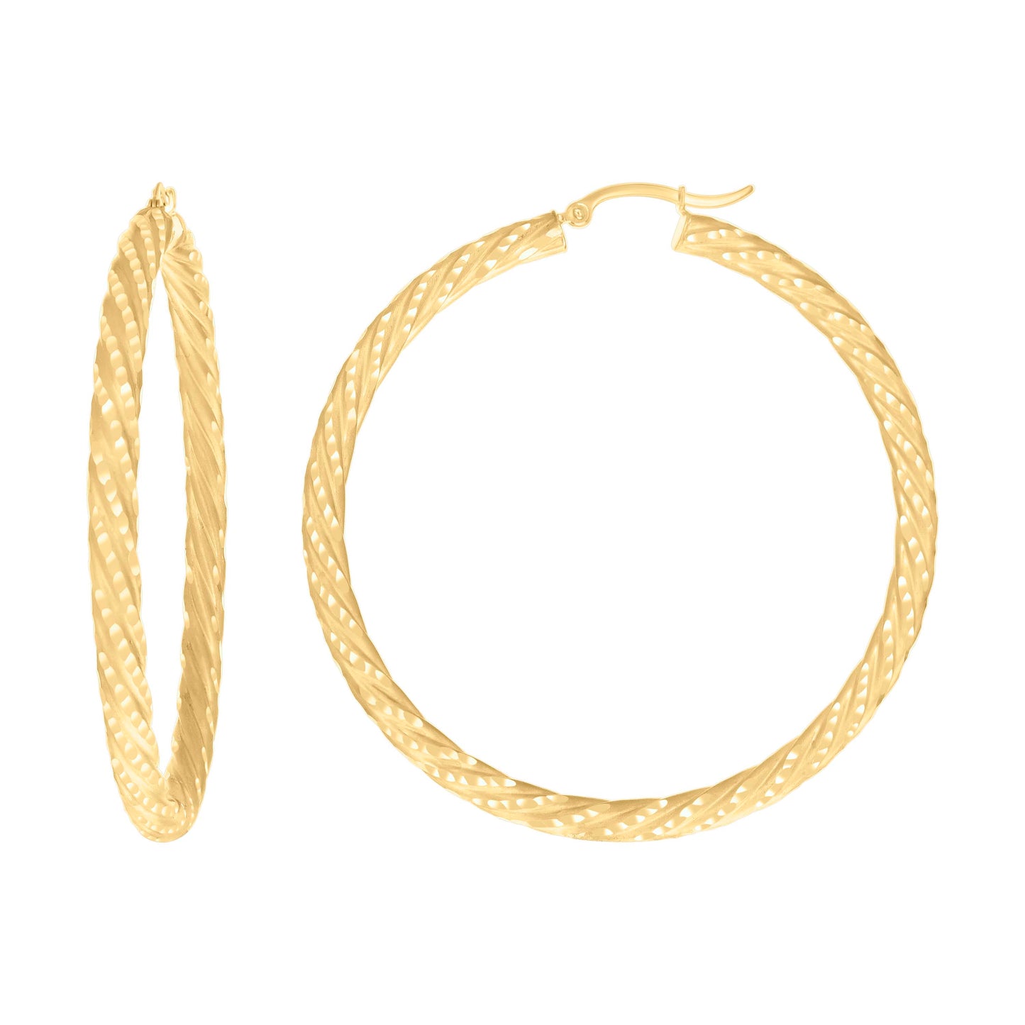 14K Yellow Gold Womens Diamond-cut Spotted Patterned Fancy Hoop Earrings