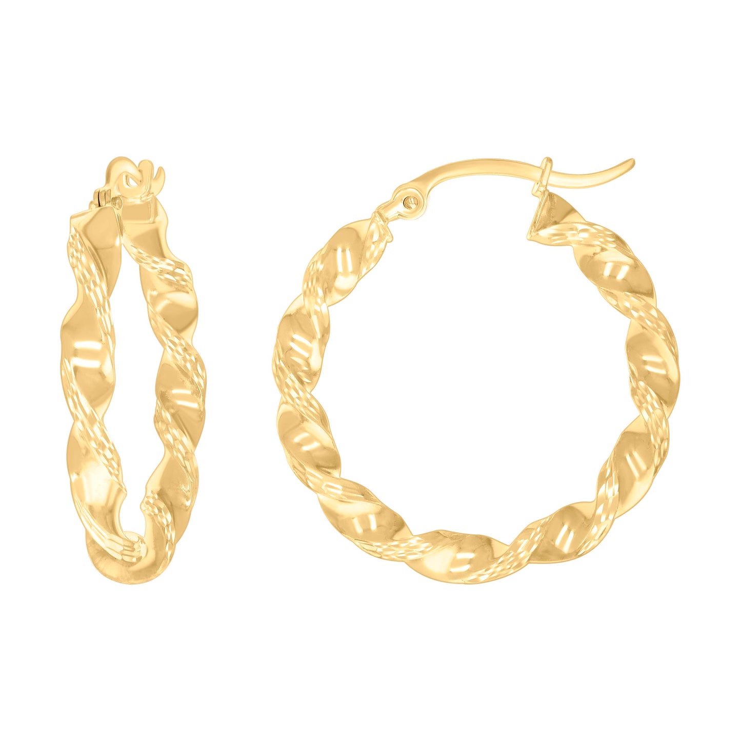 10K Yellow Gold Womens Diamond-cut Twisted Hoop Earrings