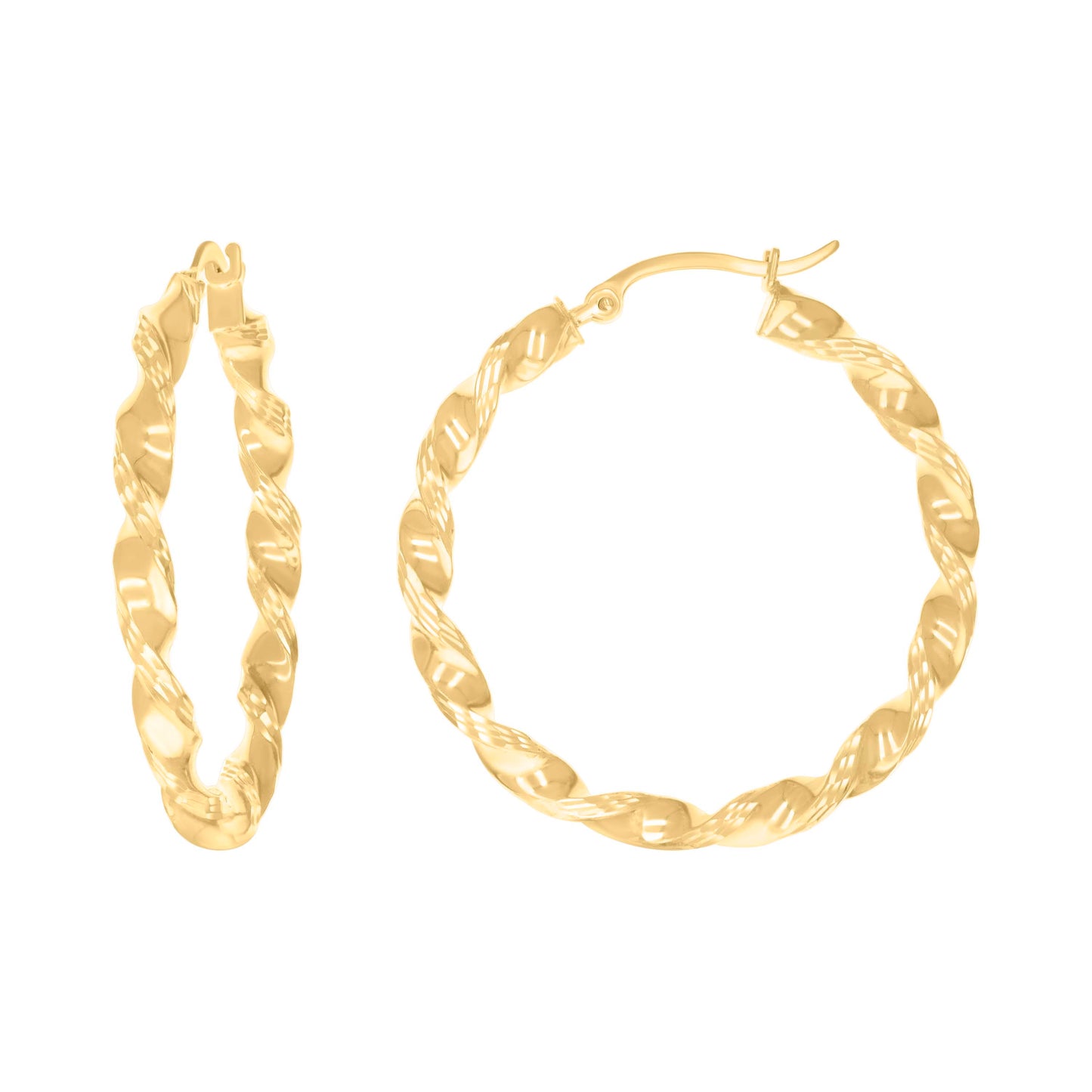 10K Yellow Gold Womens Diamond-cut Twisted Hoop Earrings