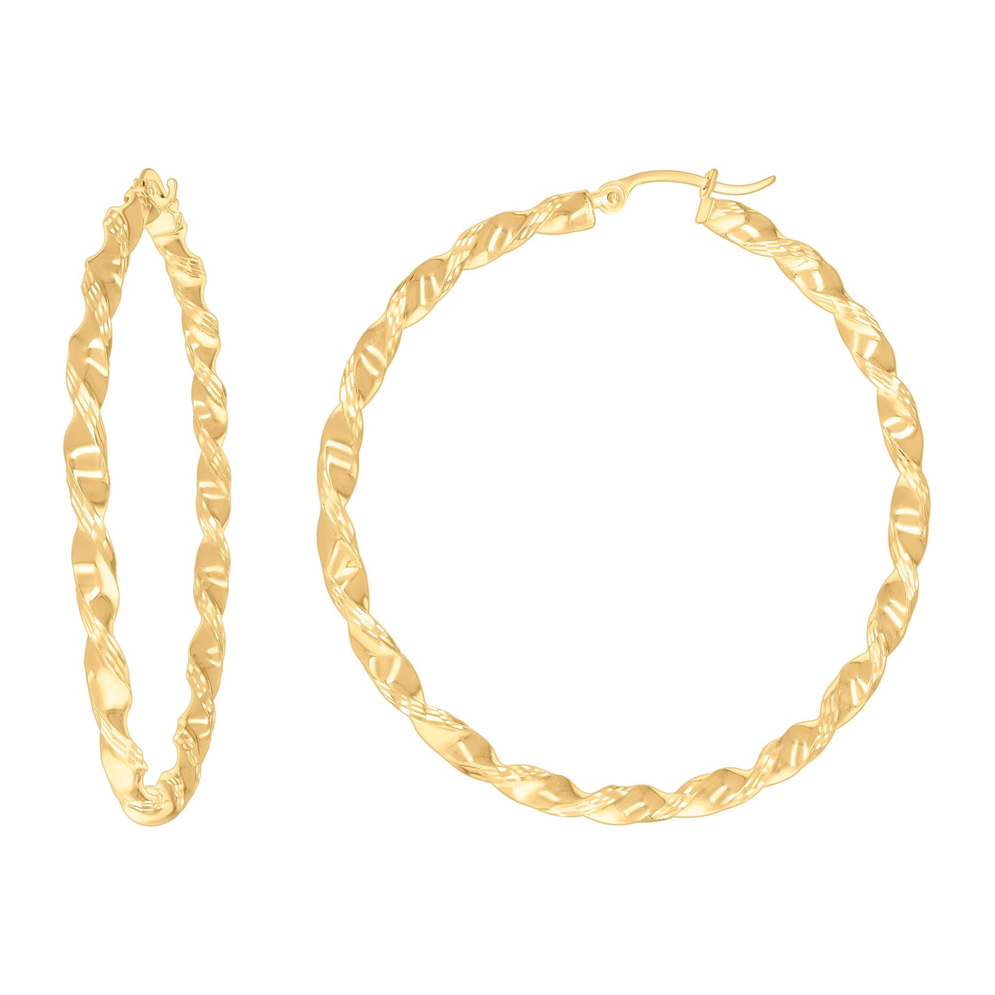 10K Yellow Gold Womens Diamond-cut Twisted Hoop Earrings