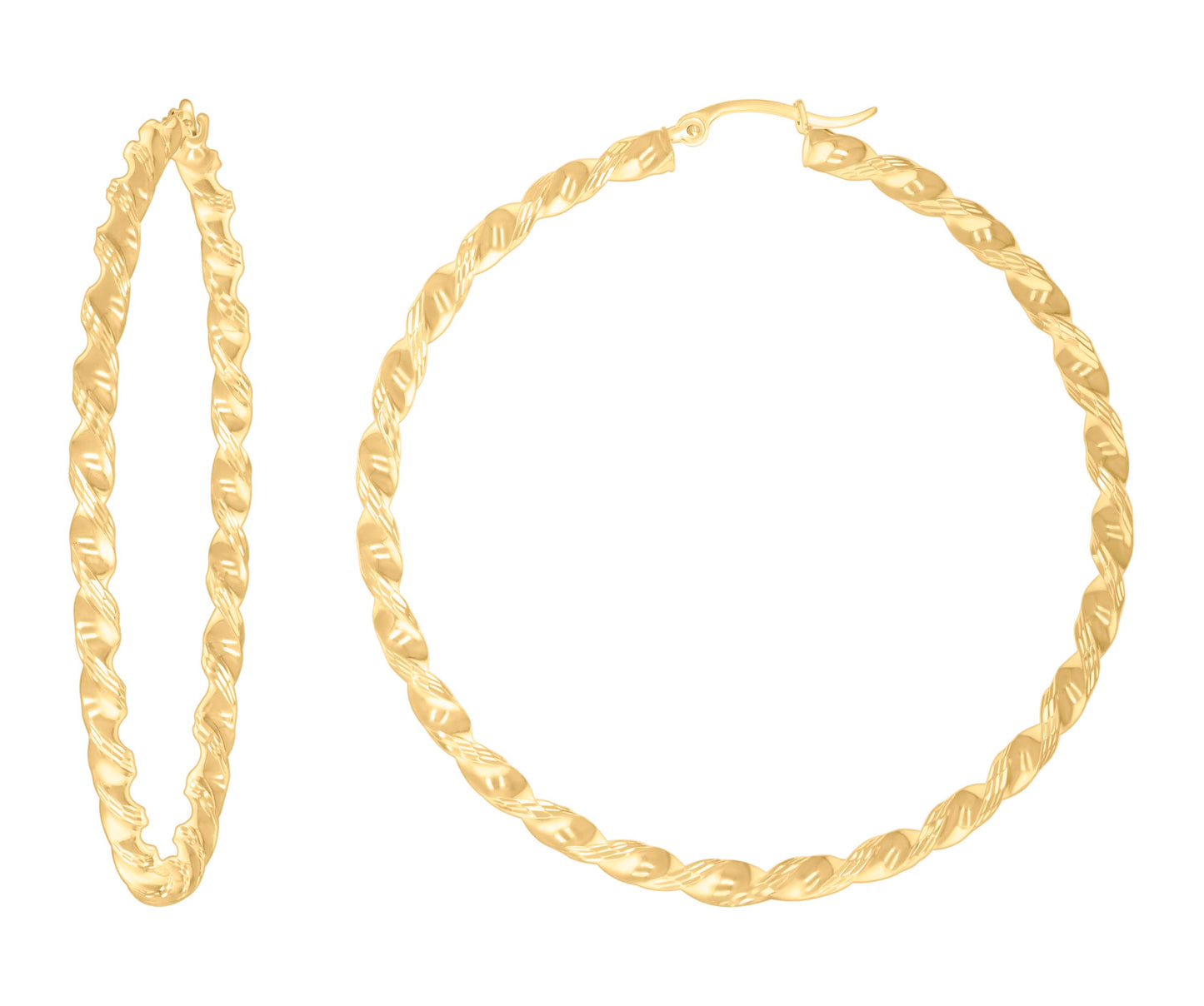 10K Yellow Gold Womens Diamond-cut Twisted Hoop Earrings