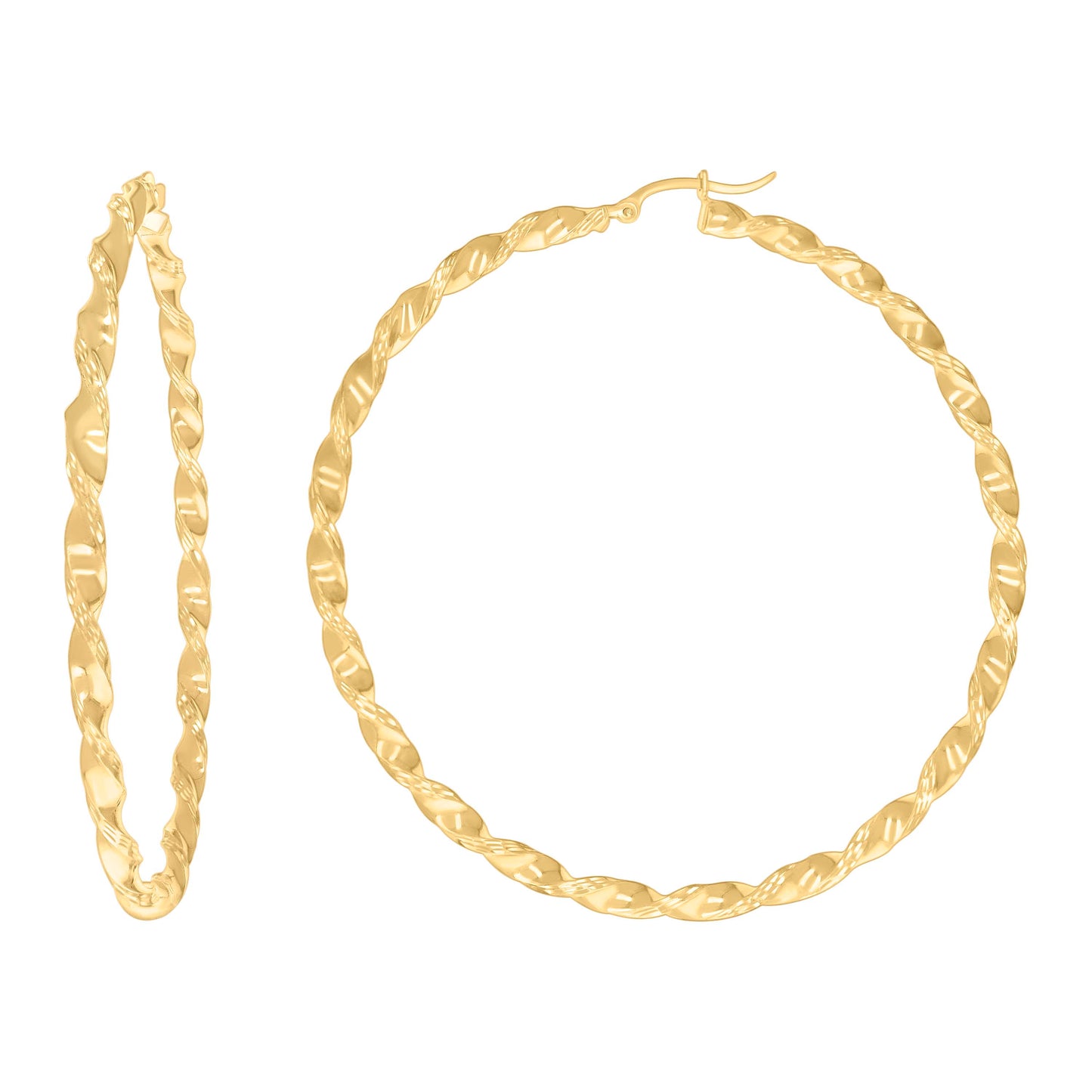10K Yellow Gold Womens Diamond-cut Twisted Hoop Earrings