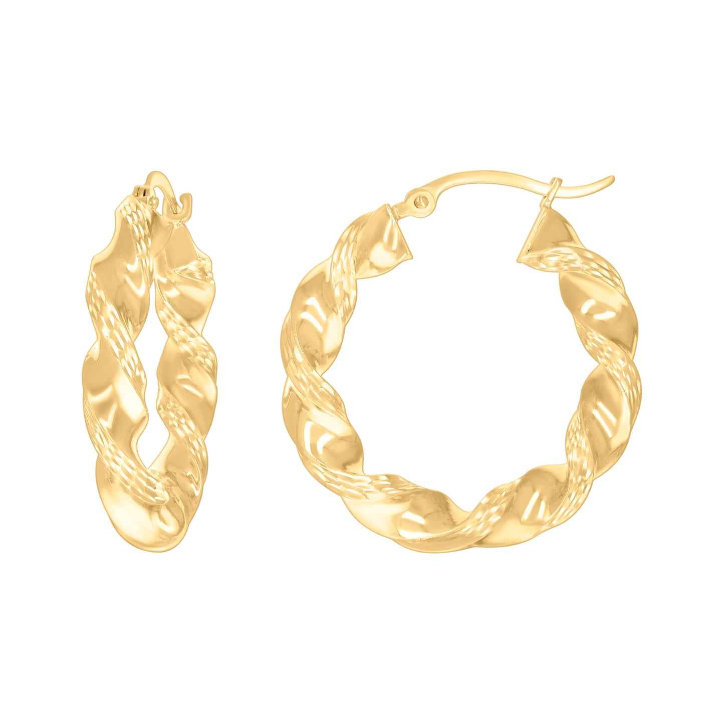 10K Yellow Gold Womens Diamond-cut Twisted Hoop Earrings