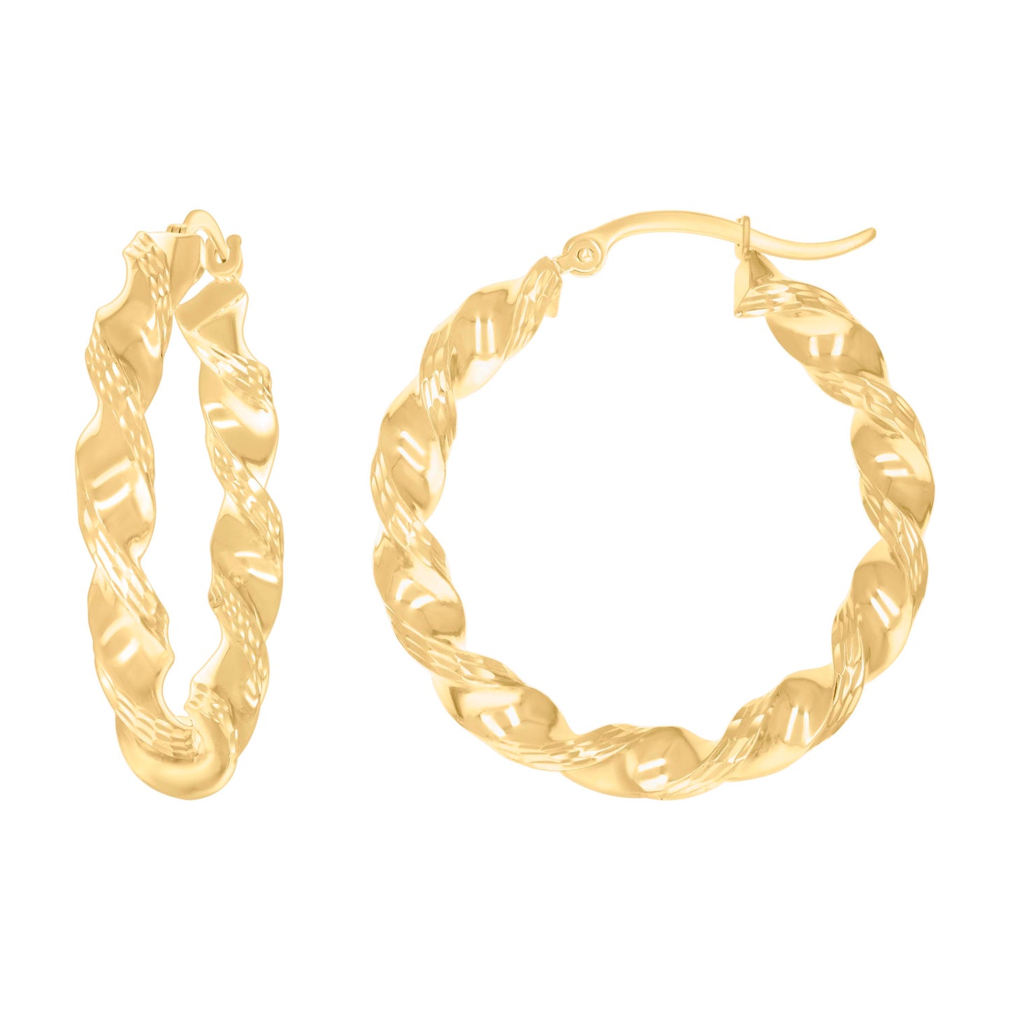 10K Yellow Gold Womens Diamond-cut Twisted Hoop Earrings