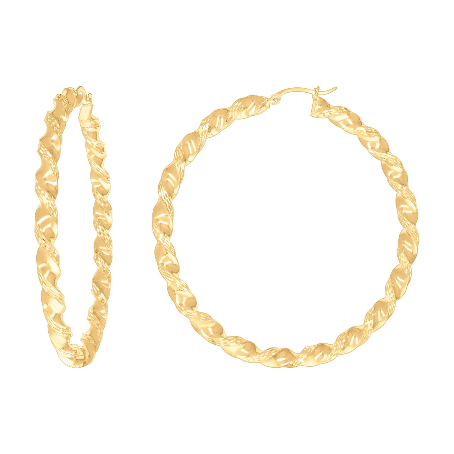 10K Yellow Gold Womens Diamond-cut Twisted Hoop Earrings