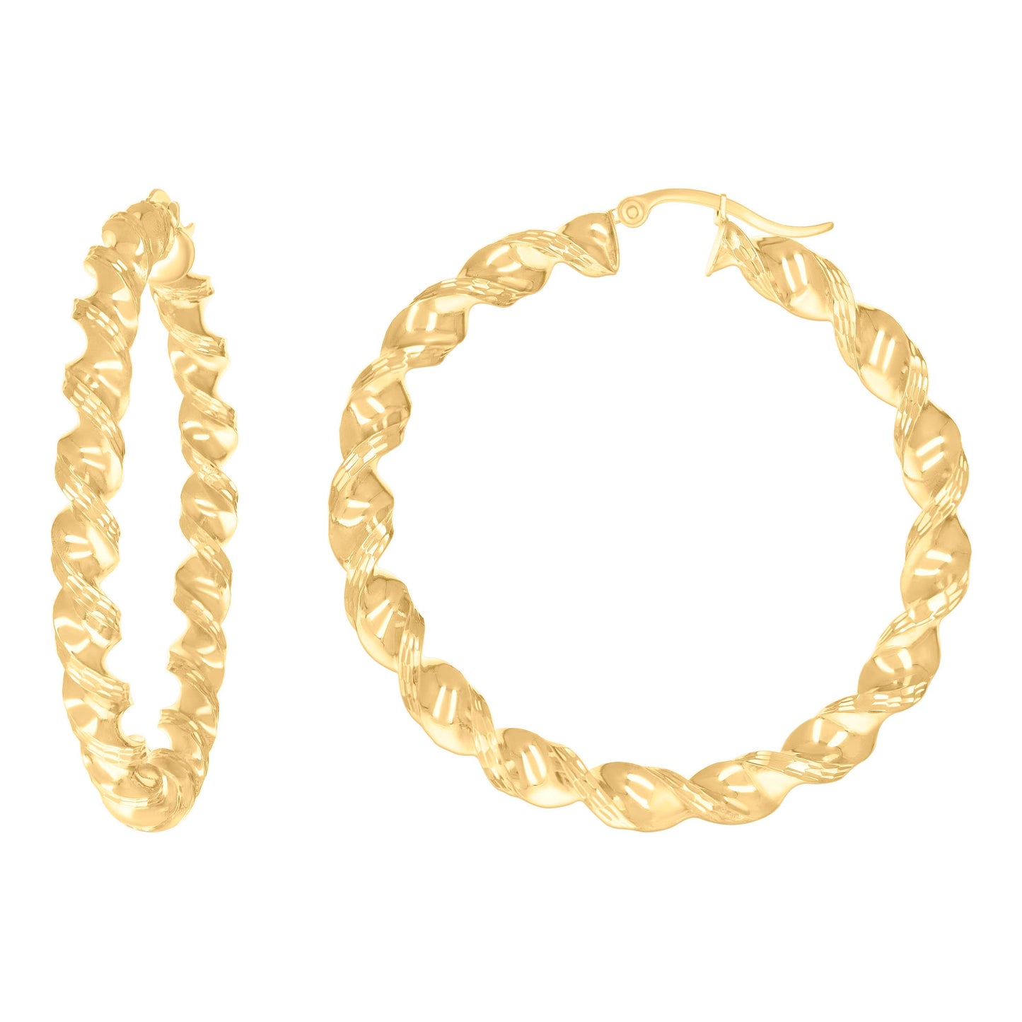 10K Yellow Gold Womens Diamond-cut Twisted Hoop Earrings 5mm