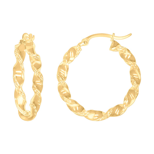 14k Yellow Gold Womens Diamond-Cut Patterned 3mm Twisted Square 25.8 Mm Tube Hoop Earrings – Elegant Jewelry Gift for Birthday, Anniversary, Engagement, Wedding
