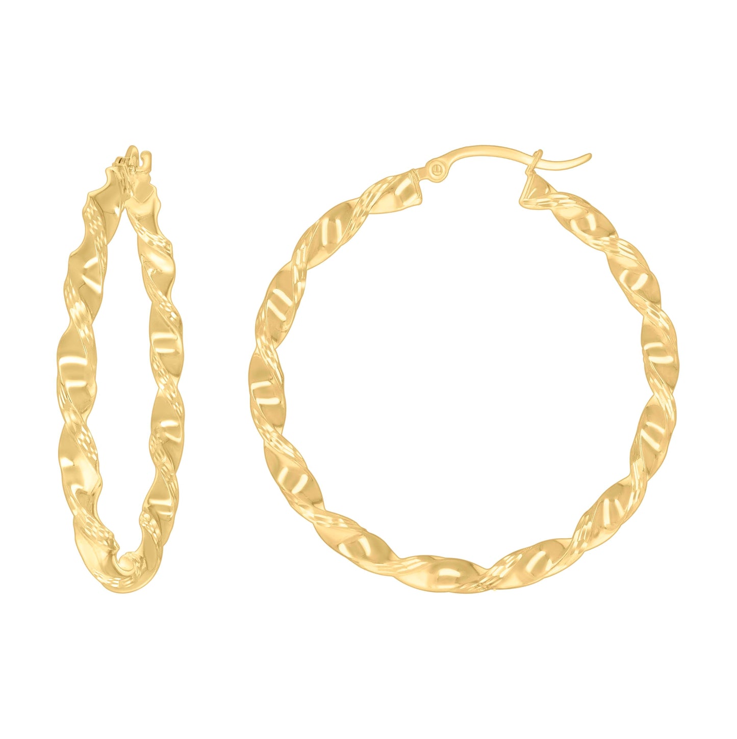 14k Yellow Gold Womens Diamond-Cut Patterned 3mm Twisted Square 25.8 Mm Tube Hoop Earrings – Elegant Jewelry Gift for Birthday, Anniversary, Engagement, Wedding
