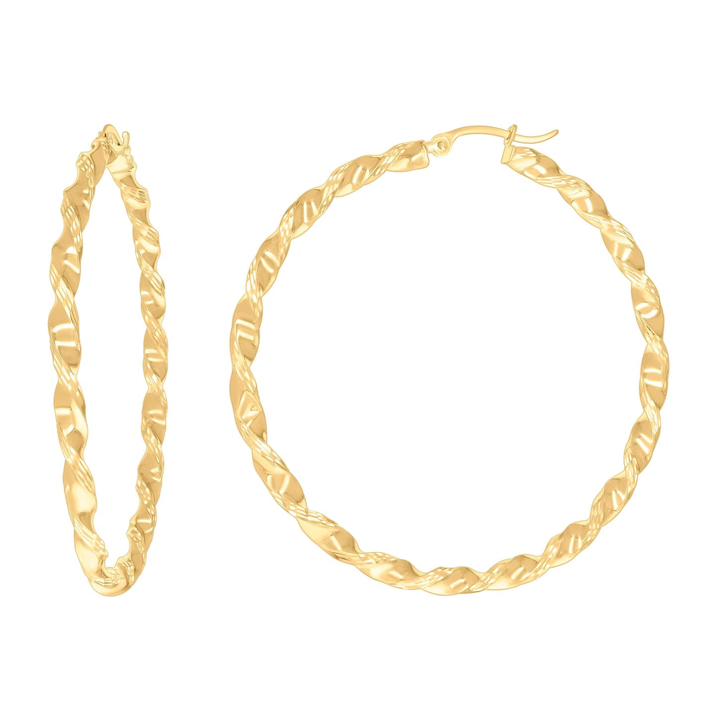 14k Yellow Gold Womens Diamond-Cut Patterned 3mm Twisted Square 25.8 Mm Tube Hoop Earrings – Elegant Jewelry Gift for Birthday, Anniversary, Engagement, Wedding