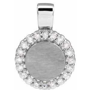 14K White Gold Round 1.2Mm G-H I1 1/8 Ctw Natural Diamond Engravable Pendant
