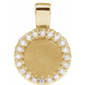 14K Yellow Gold Round 1.2Mm G-H I1 1/8 Ctw Natural Diamond Engravable Pendant