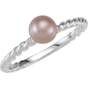Sterling Silver Pearl 6 Mm Imitation Pink Pearl Rope Stackable Ring Size 7