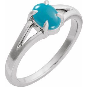 14K White Gold Natural Turquoise Oval 7 X 5 Mm Polished Natural Turquoise Solitaire Cabochon Ring Size 7