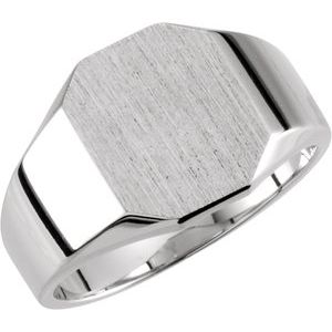Platinum 11 X 9 Mm Brush Polished Signet Ring Size 6