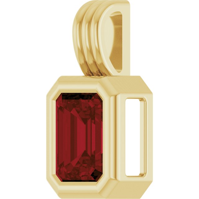 14K Yellow Gold Emerald 8 X 6 Mm Polished Natural Gem Solitaire Pendant