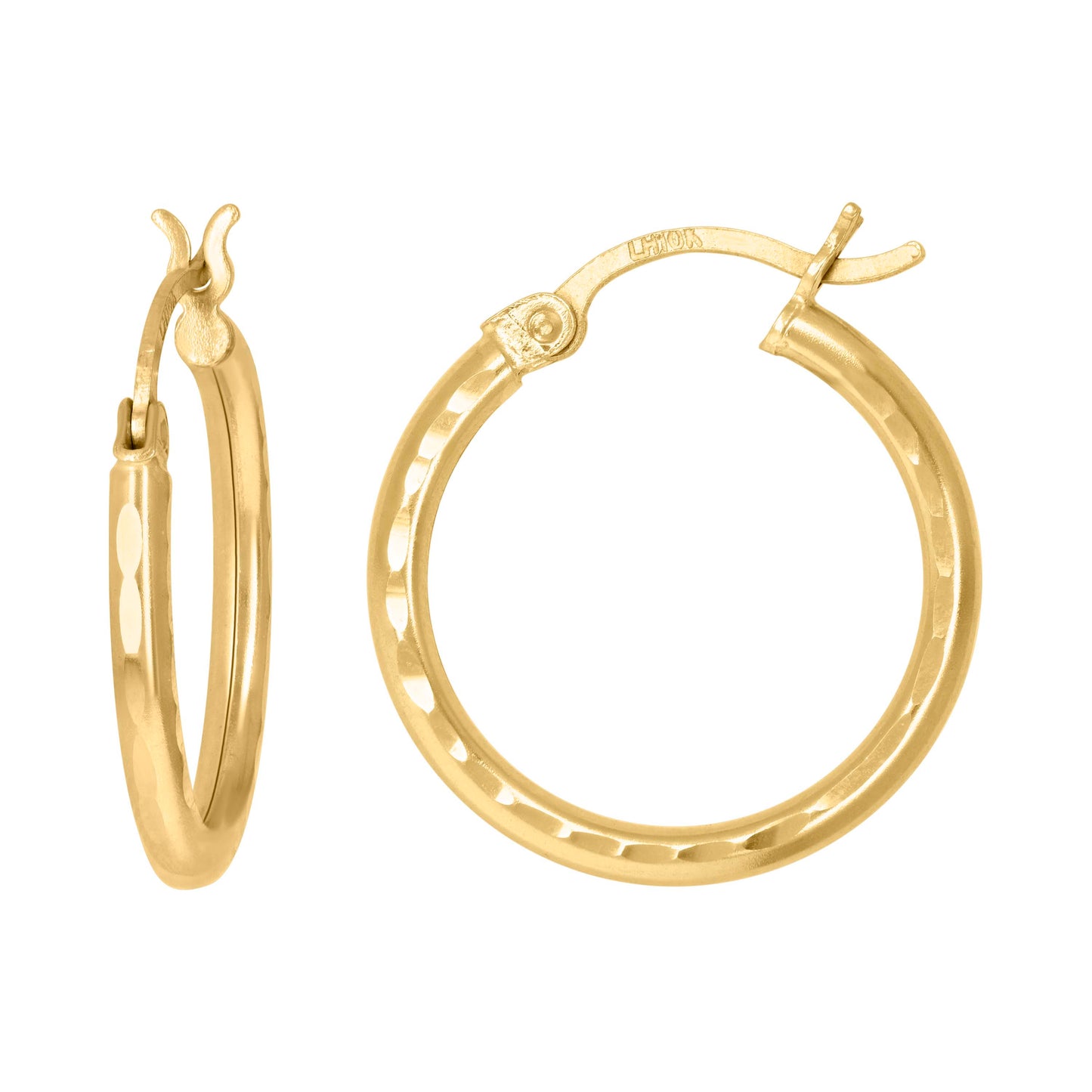 14K Yellow Gold Womens Diamond-cut Round Tube Hoop Earrings 2mm