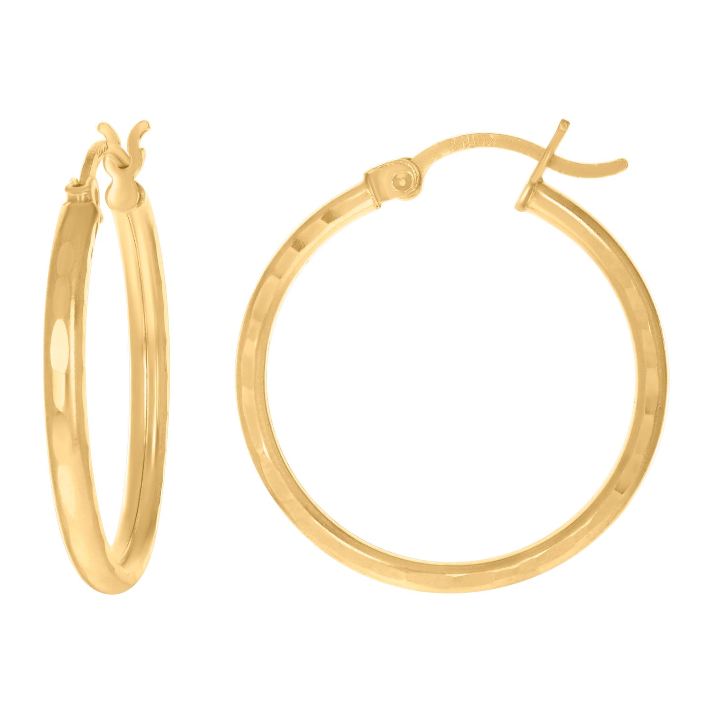 14K Yellow Gold Womens Diamond-cut Round Tube Hoop Earrings 2mm