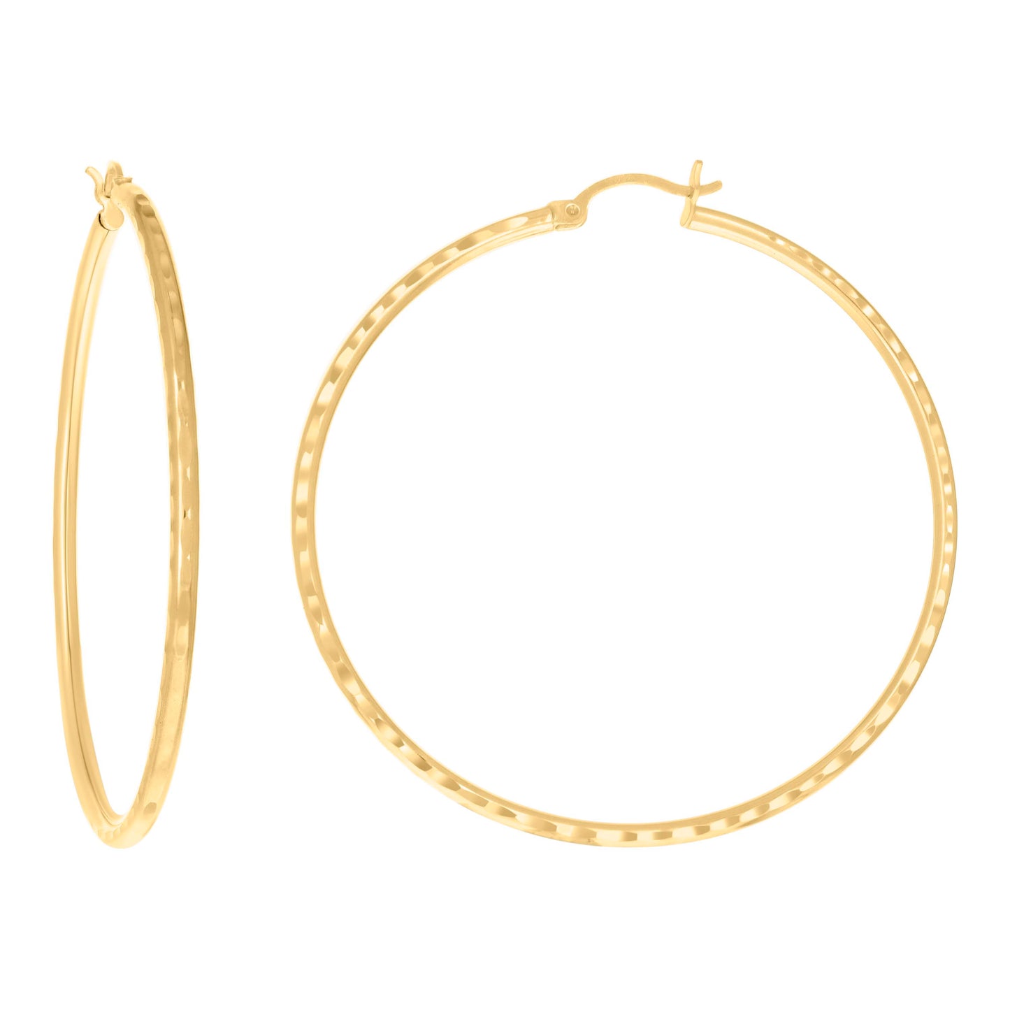 14K Yellow Gold Womens Diamond-cut Round Tube Hoop Earrings 2mm