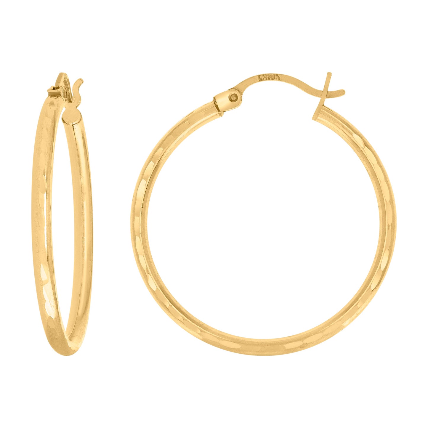 14K Yellow Gold Womens Diamond-cut Round Tube Hoop Earrings 2mm