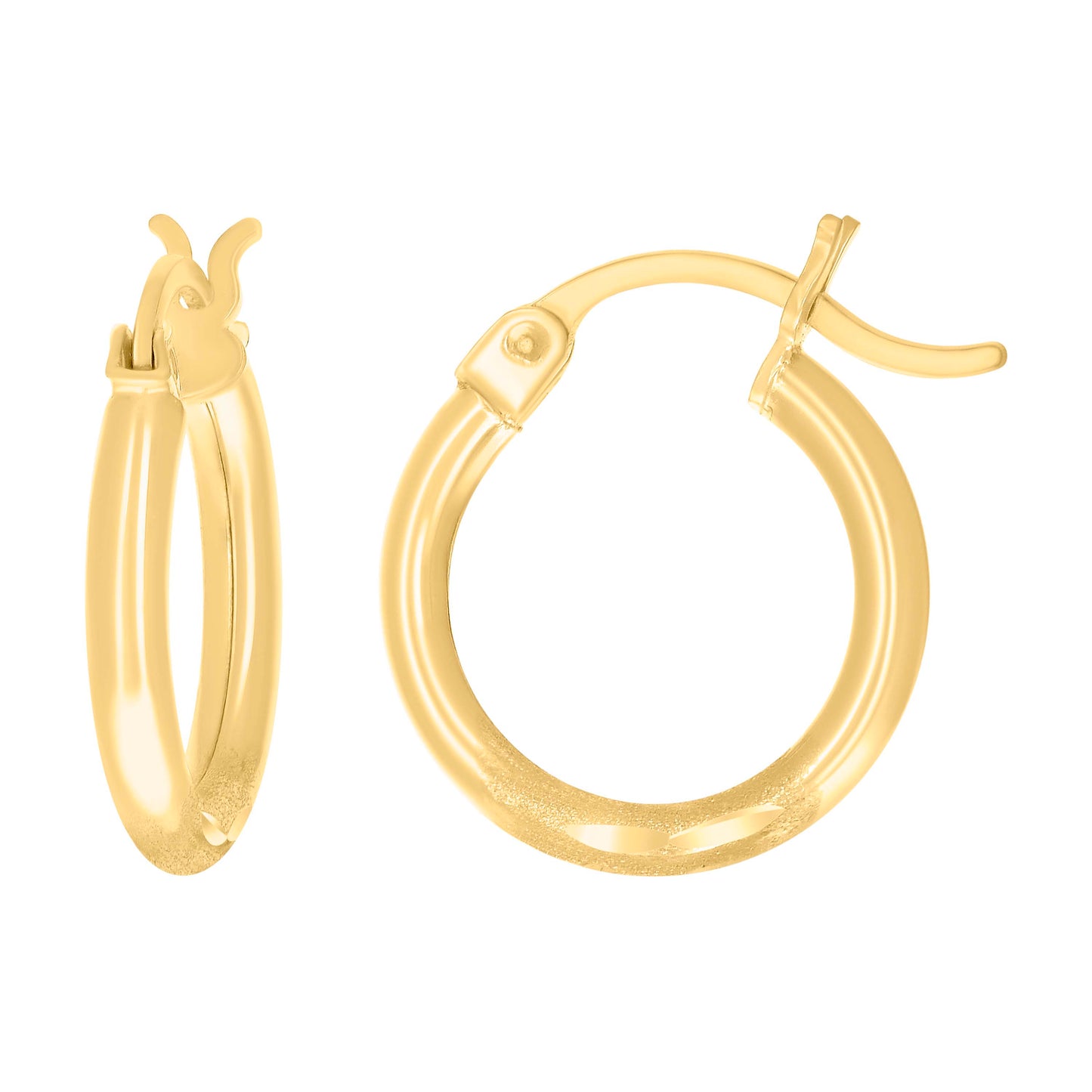14K Yellow Gold Womens Diamond-cut Round Tube Hoop Earrings 2mm