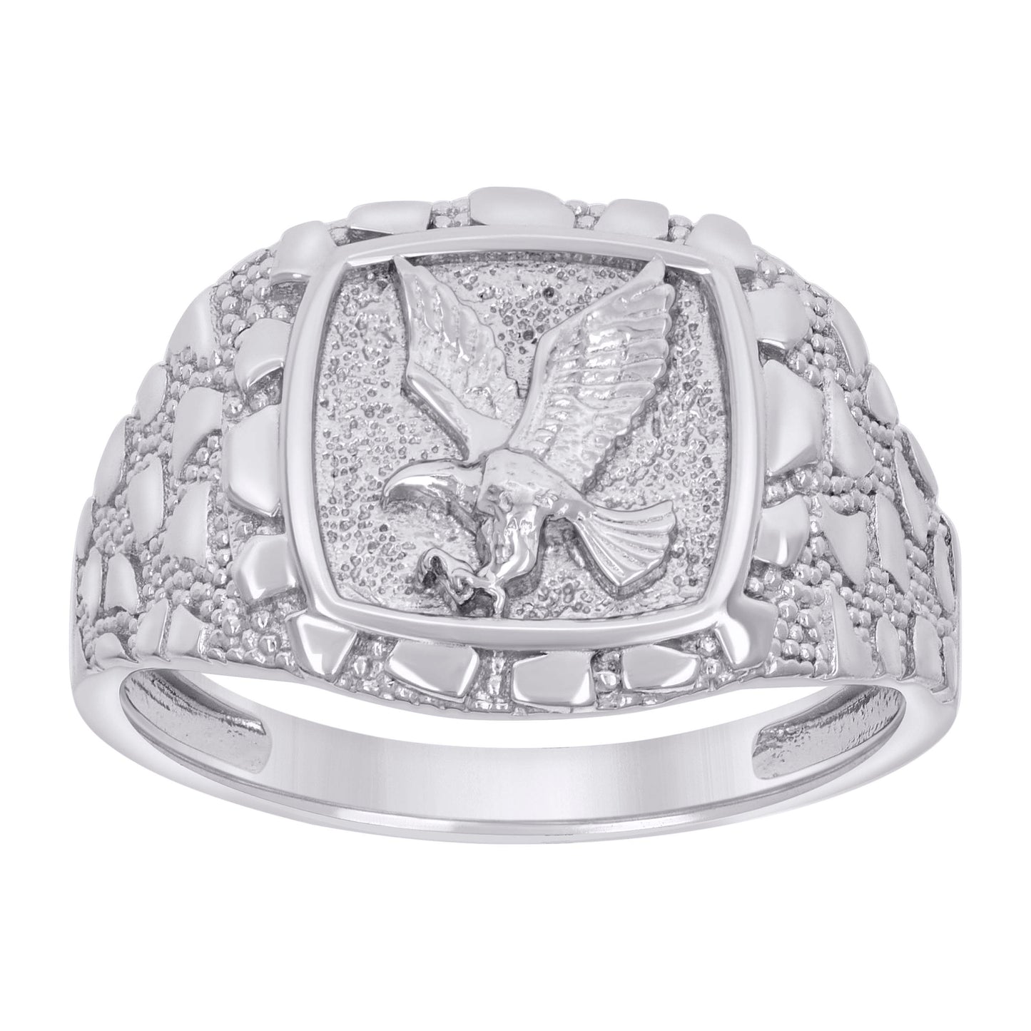 Sterling Silver Mens Nugget Eagle Bird Patriotism Symbol Bridal Anniversary Wedding Engagement Band Ring