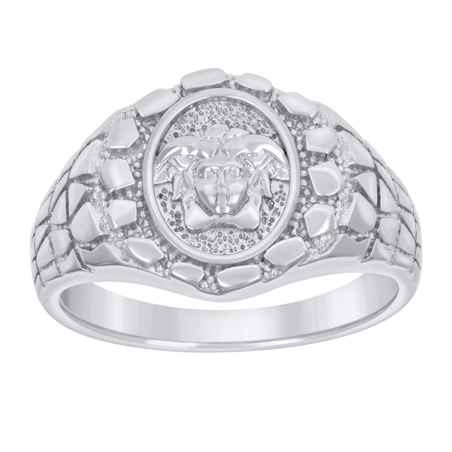 Sterling Silver Mens Nugget Medusa Egyptian Fashion Bridal Anniversary Wedding Engagement Band Ring