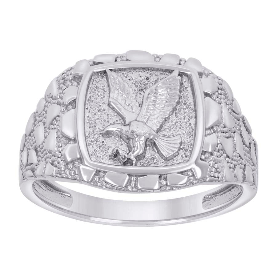 Sterling Silver Mens Nugget Eagle Bird Wildlife Bridal Anniversary Wedding Engagement Band Ring