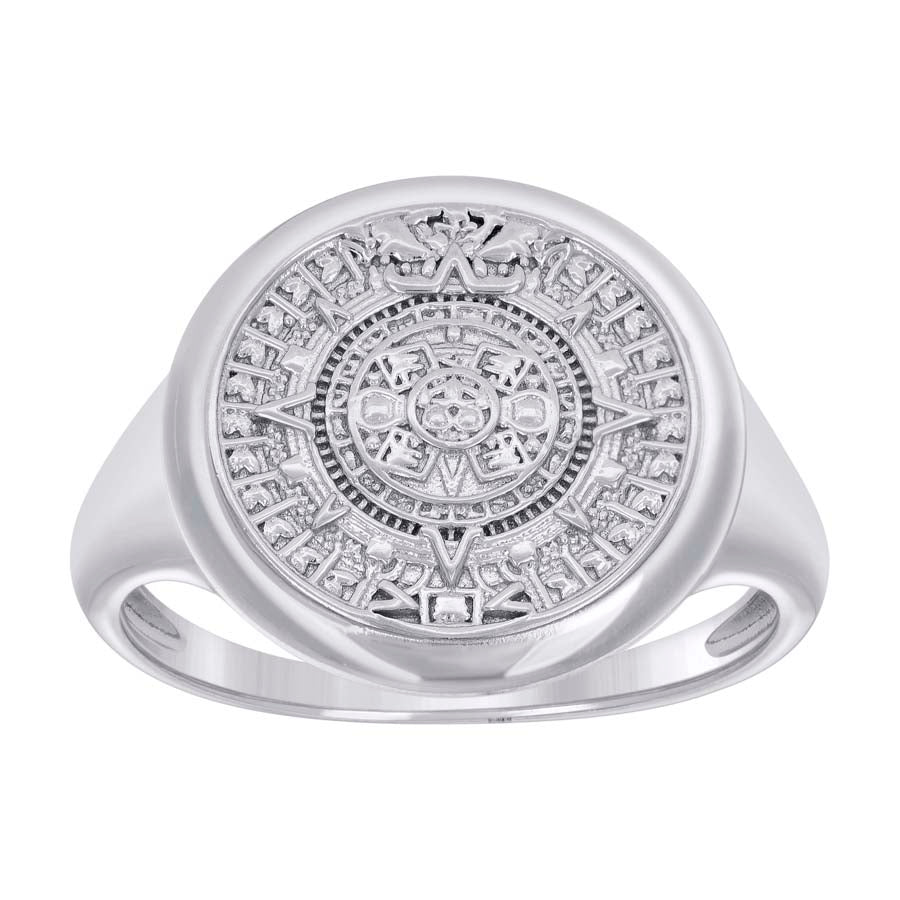 Sterling Silver Mens Aztec Calendar Fashion Bridal Anniversary Wedding Engagement Band Ring