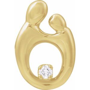 14K Yellow Gold 14.75 X 10 Mm Polished .03 Ct Natural Diamond Mother And Child Slide Pendant