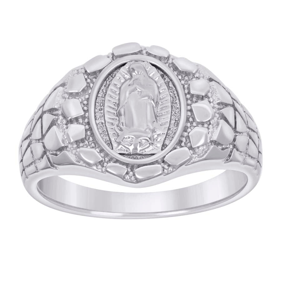 Sterling Silver Men's Nugget Guadalupe Religious Bridal Anniversary Wedding Engagement Band Ring