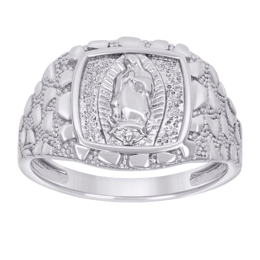 Sterling Silver Men's Nugget Guadalupe Religious Bridal Anniversary Wedding Engagement Band Ring