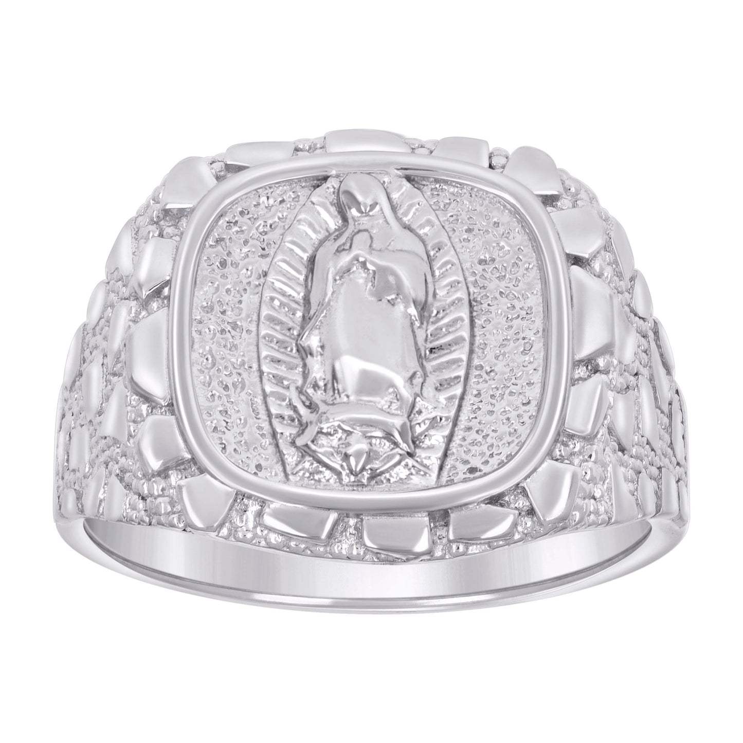 Sterling Silver Mens Nugget Guadalupe Religious Bridal Anniversary Wedding Engagement Band Ring