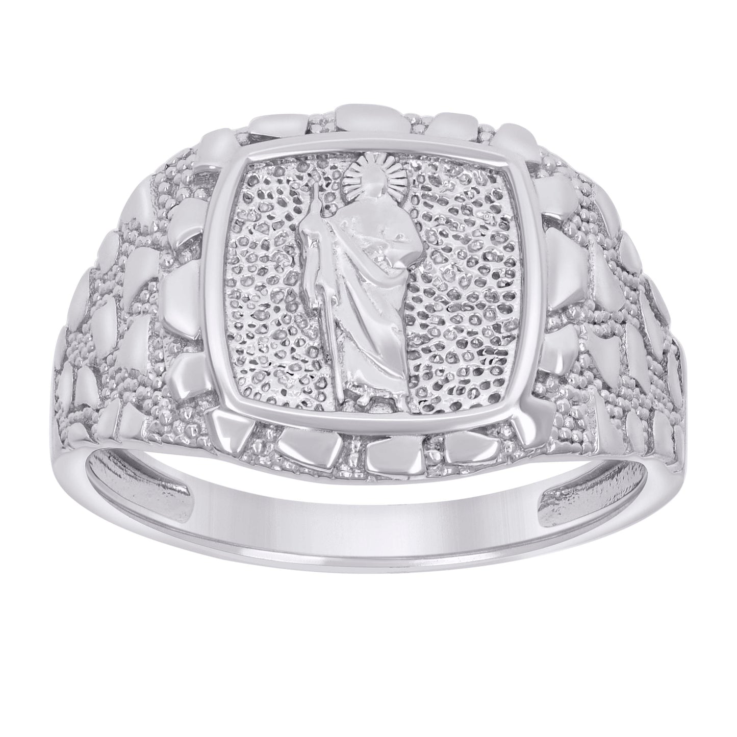 Sterling Silver Men's Nugget St. Jude Religious Bridal Anniversary Wedding Engagement Band Ring