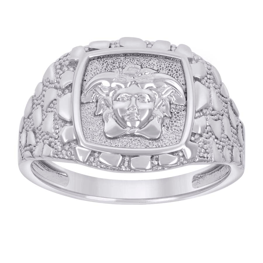 Sterling Silver Men's Nugget Medusa Egyptian Bridal Anniversary Wedding Engagement Band Ring