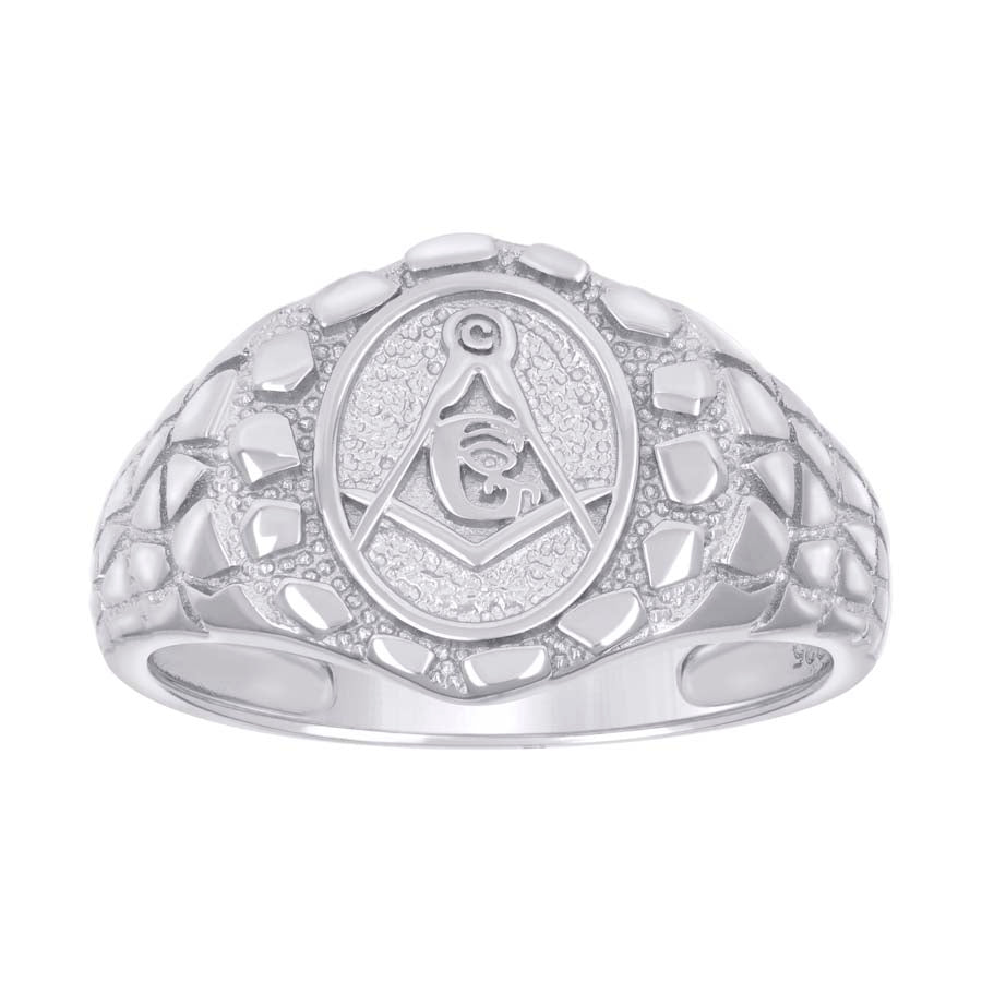 Sterling Silver Men's Nugget Masonic Symbol Bridal Anniversary Wedding Engagement Band Ring