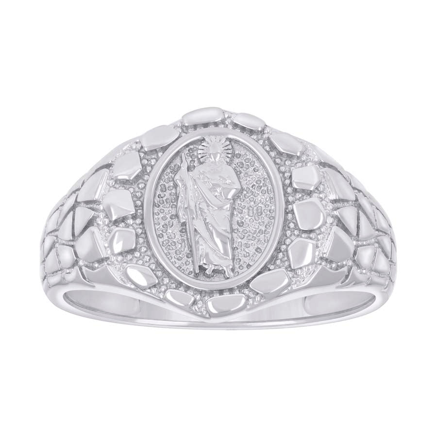 Sterling Silver Men's Nugget St. Jude Religious Bridal Anniversary Wedding Engagement Band Ring