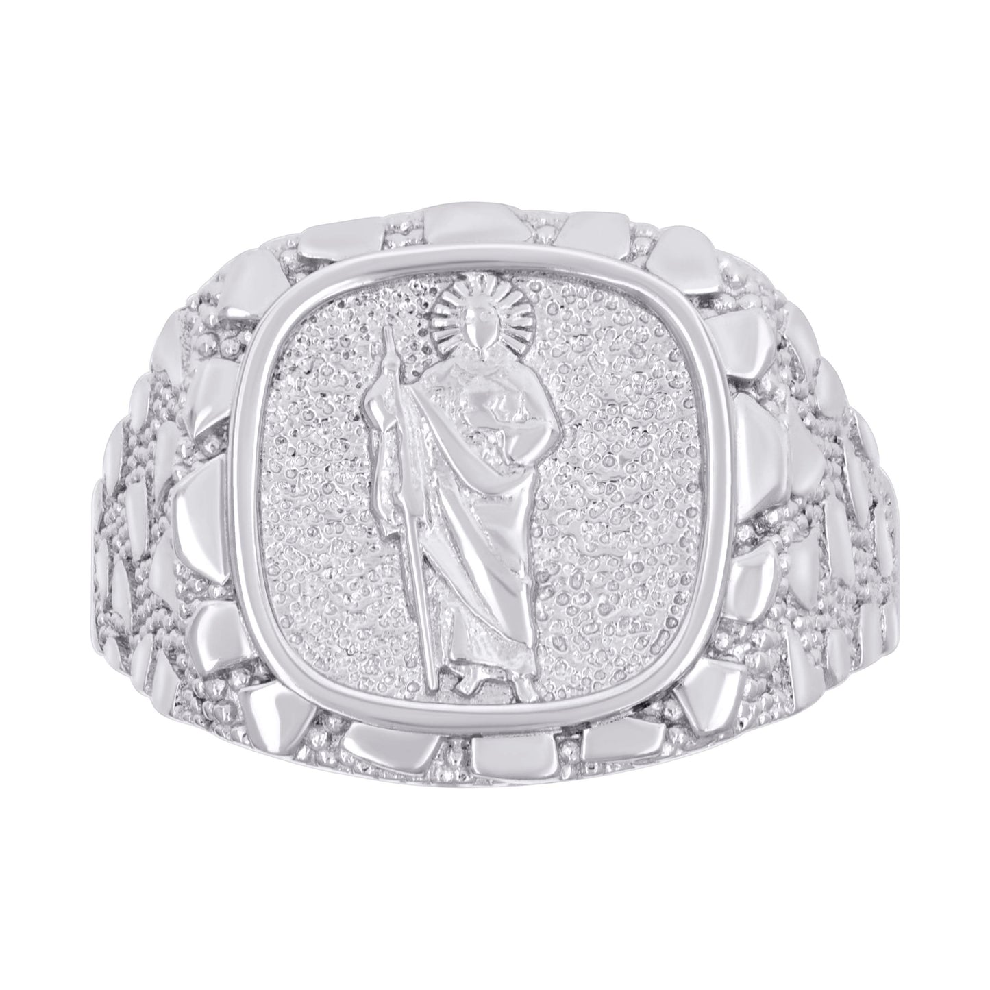 Sterling Silver Mens Nugget St. Jude Religious Bridal Anniversary Wedding Engagement Band Ring