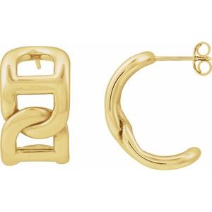 14K Yellow Gold 22 X 15.3 Mm Pair Friction Backs Included Polished Electroform Anchor Chain Hoop Earrings