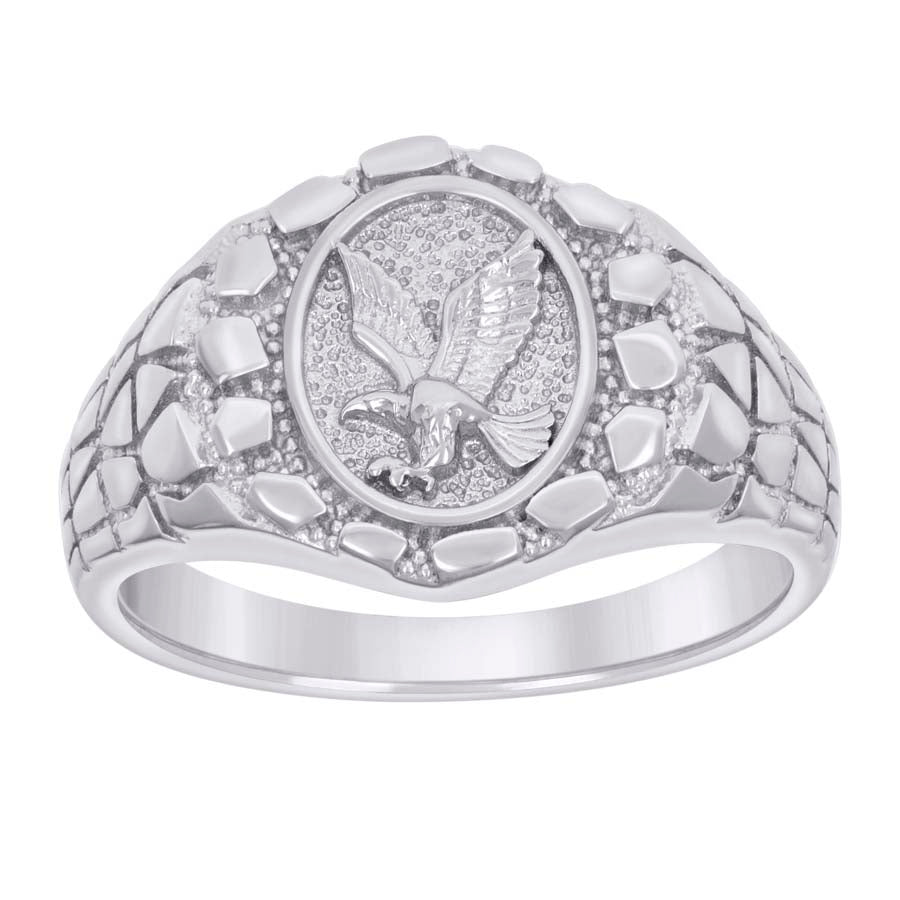 Sterling Silver Men's Nugget Eagle Bird Wildlife Bridal Anniversary Wedding Engagement Band Ring