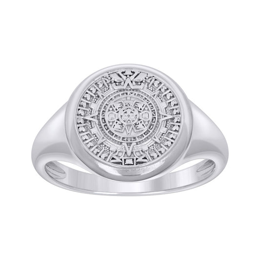 925 Sterling Silver Mens Aztec Calendar Fashion Ring