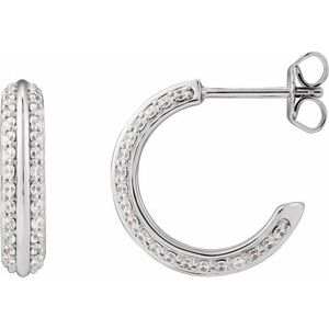 14K White Gold Round 1.2 Mm 5/8 Ctw Natural Diamond Knige Edge Hoop Earrings